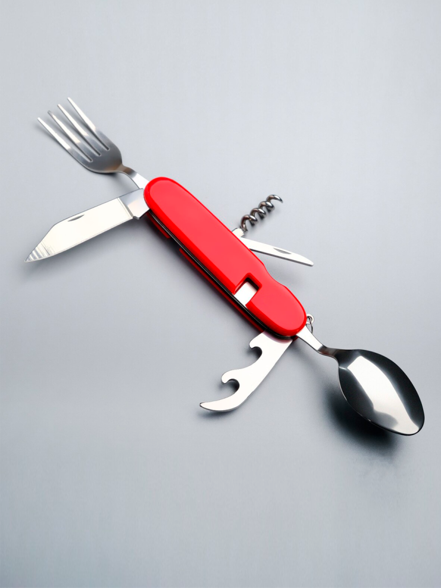 bivaliy_посуда-набор столовых приборов металл красный 6в1 /ложка, вилка, нож, открывашка/ДМ/