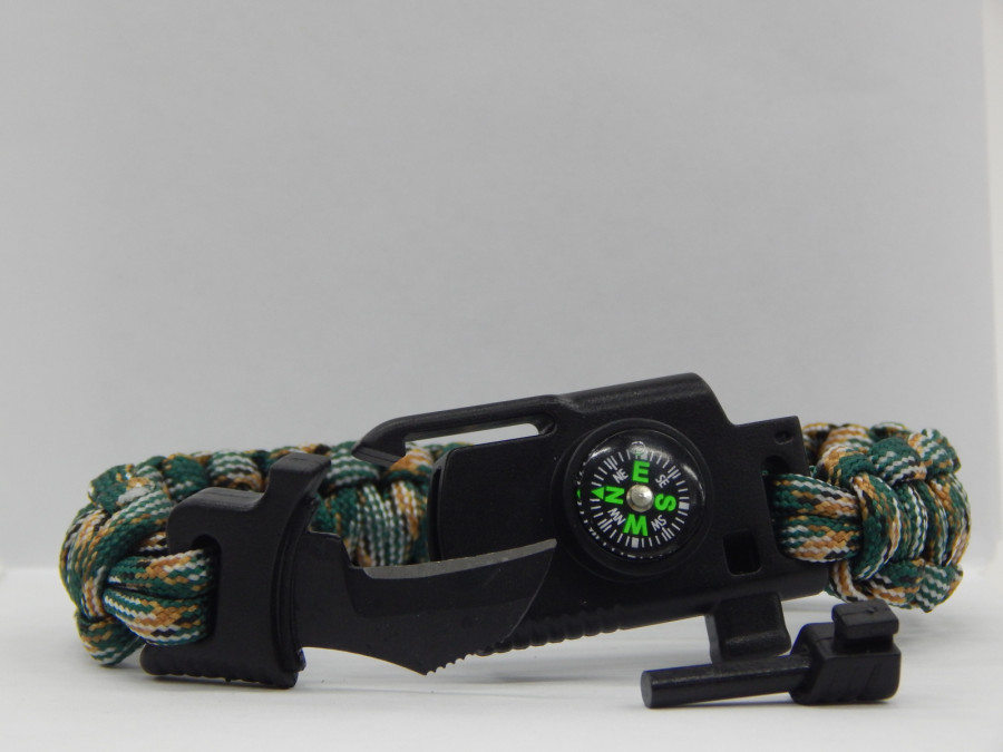 bivaliy_браслет "СЛЕДОПЫТ" со свистком, компасом, лезвием и огнивом, 26х2 см/250/ #PF-PD-03